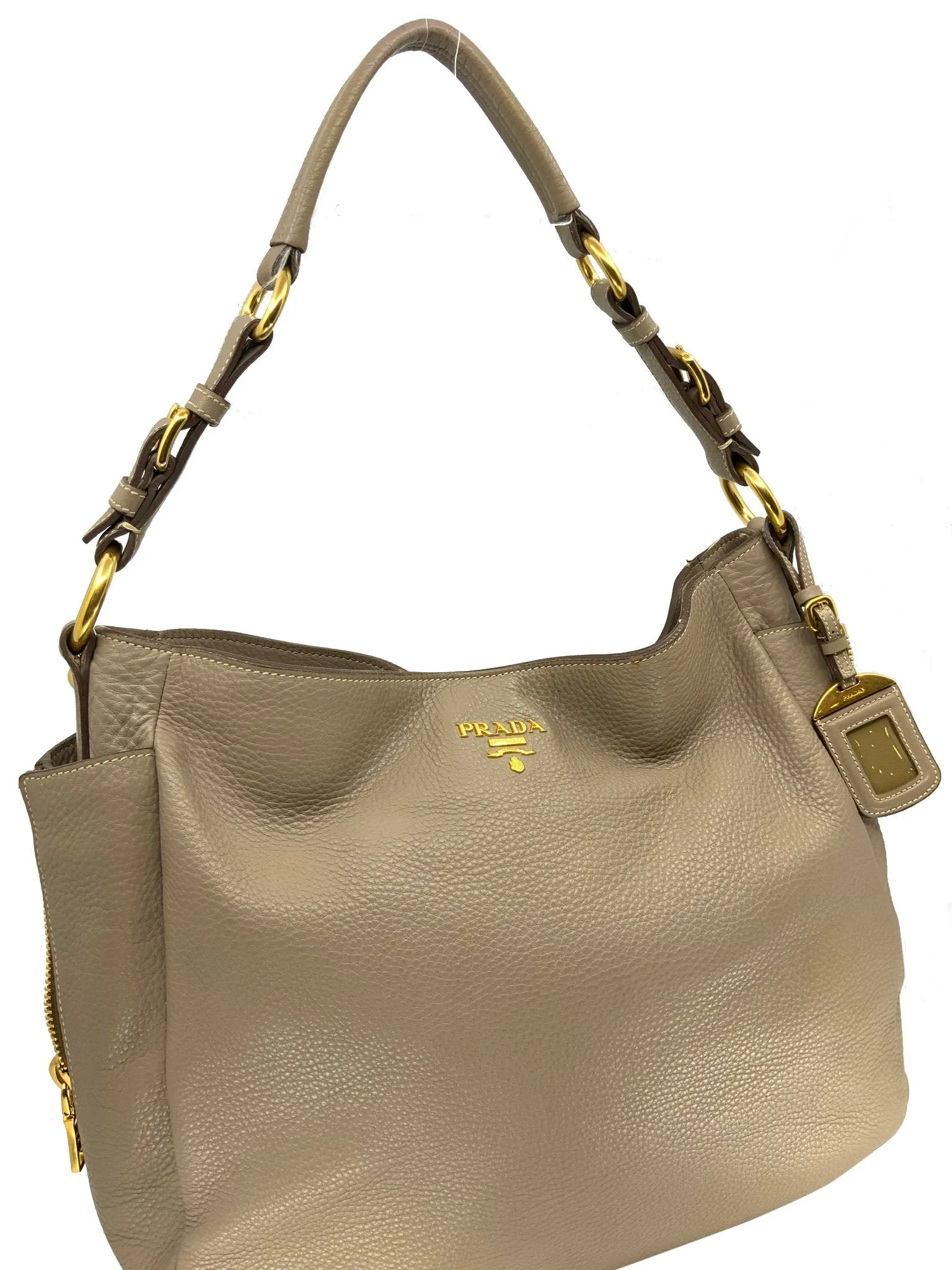 Prada Side Pocket Zip Vitello Daino Zip Hobo Bag