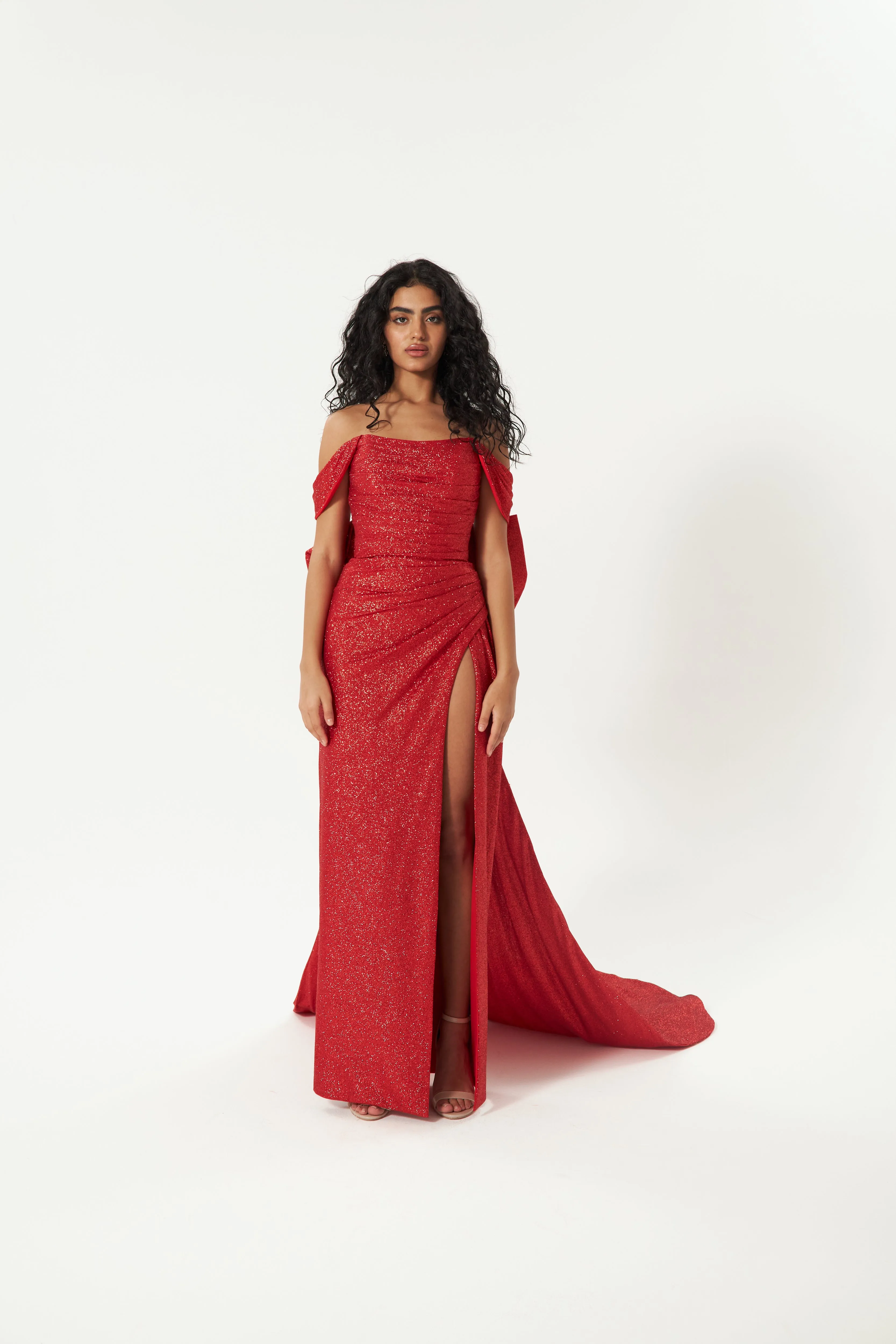 Red Glitter Mermaid Evening Dress Lovisa with Detachable Bow