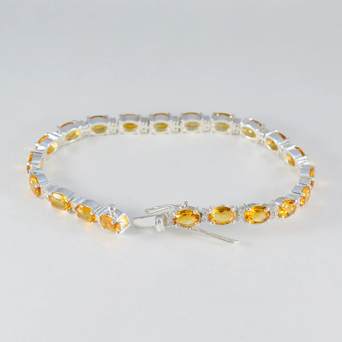 Riyo Custom 925 Sterling Silver Bracelet For Womens Citrine Bracelet Prong Setting Bracelet with Box With Tongue Tennis Bracelet L Size 6-8.5 Inch.