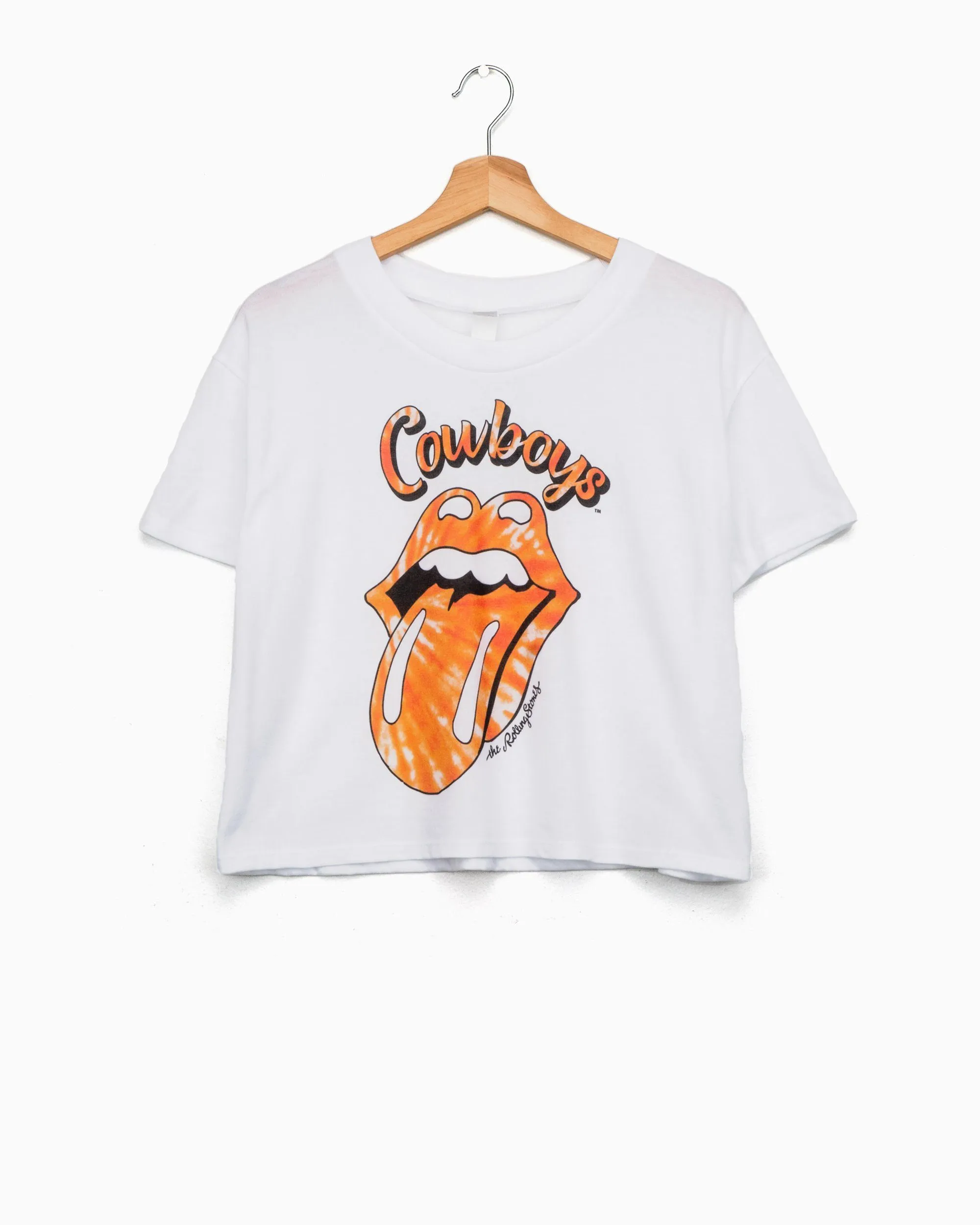 Rolling Stones Cowboys Tie Dye Lick White Cropped Tee