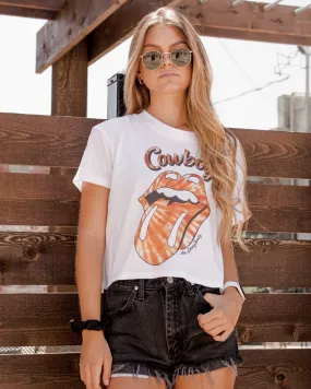 Rolling Stones Cowboys Tie Dye Lick White Cropped Tee