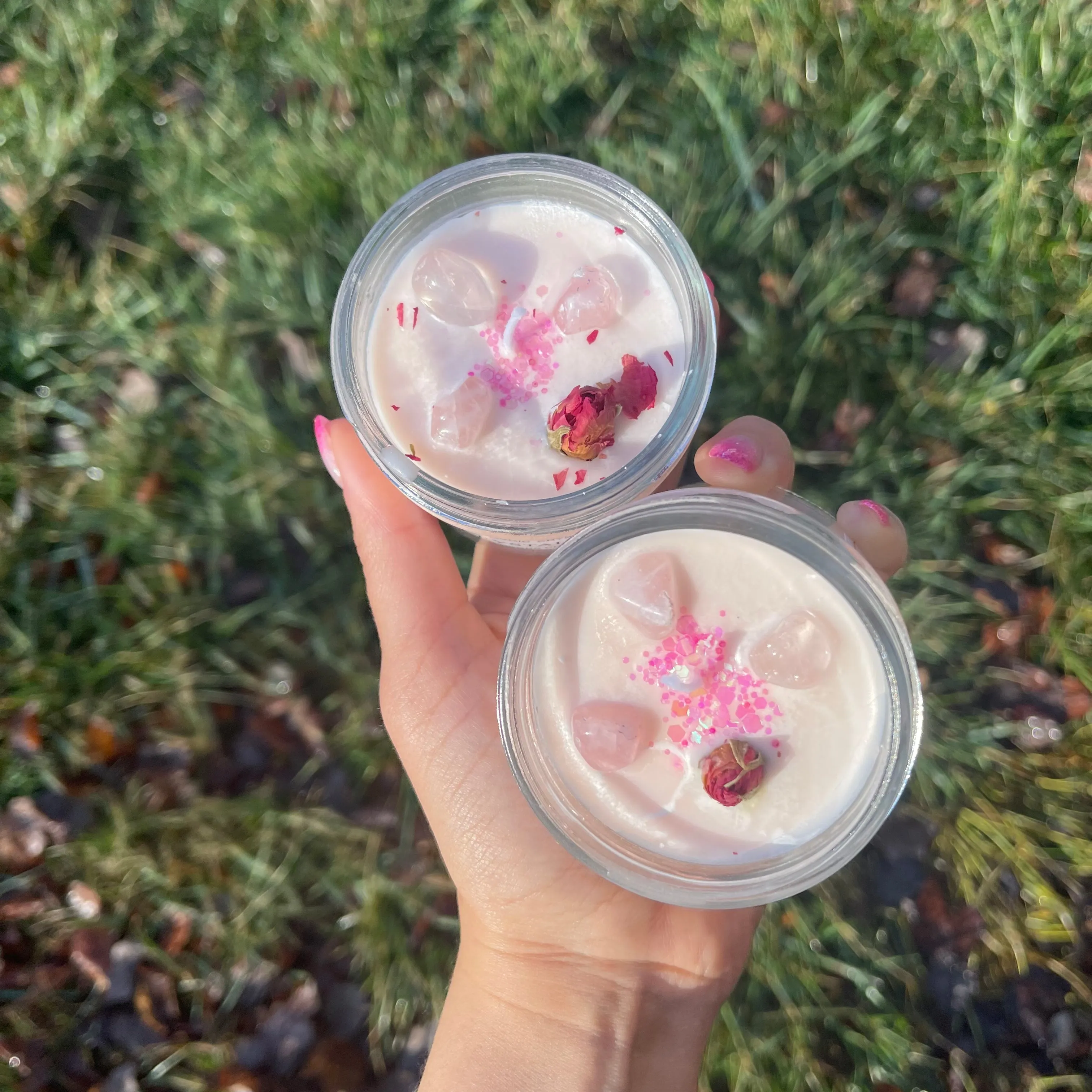 Rose Quartz Crystal Energy Magic Candle