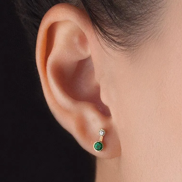 Round Emerald Drop Stud (Single)