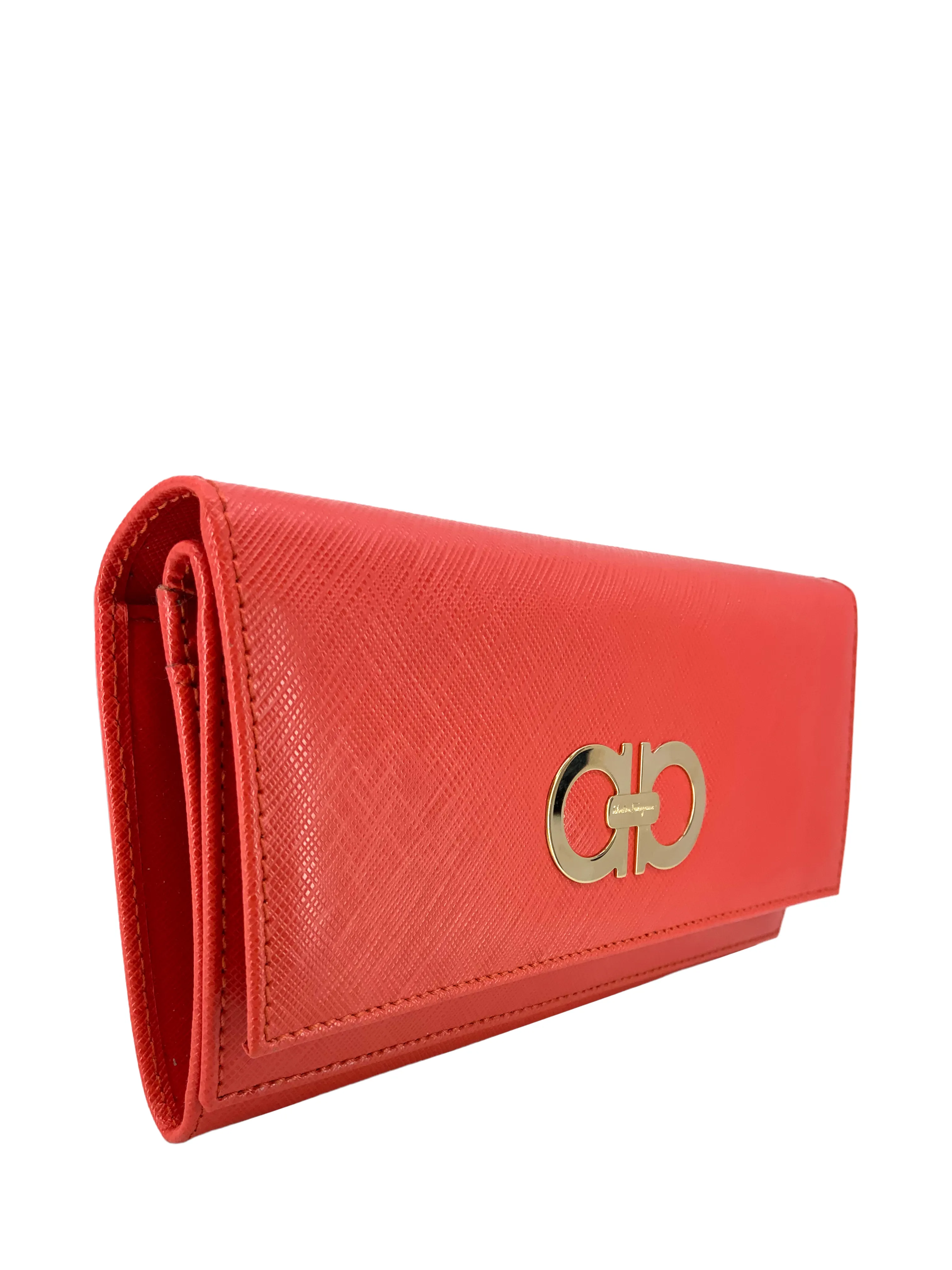 Salvatore Ferragamo Lava Pebbled Calf Gancini Long Wallet