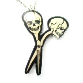 Scissors with Skull Shaped Handle Pendant Necklace in Acrylic | DOTOLY