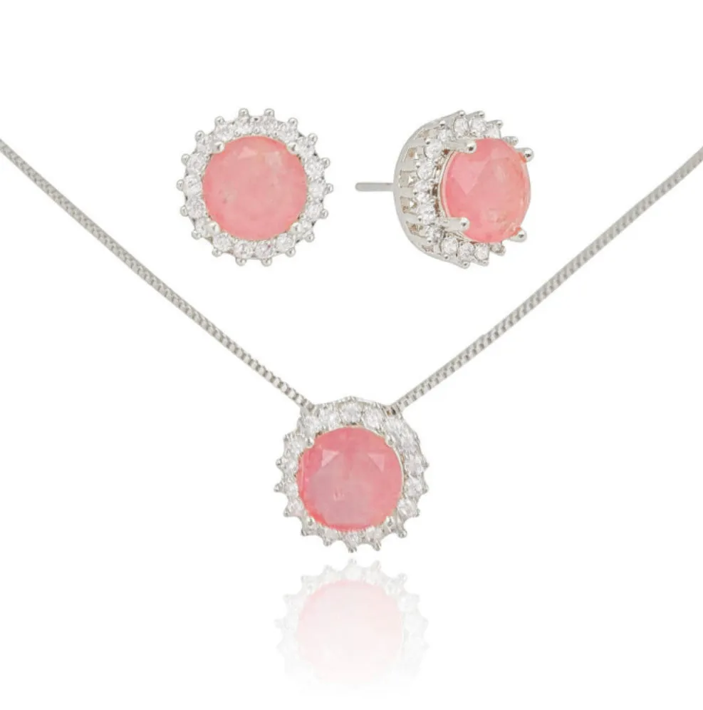 SET EARRING   NECKLACE PINK FUSION CRYSTAL