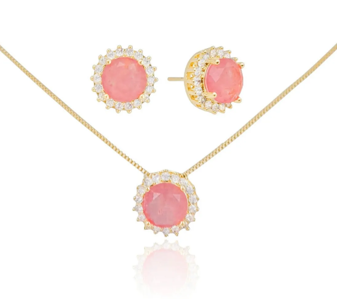 SET EARRING   NECKLACE PINK FUSION CRYSTAL