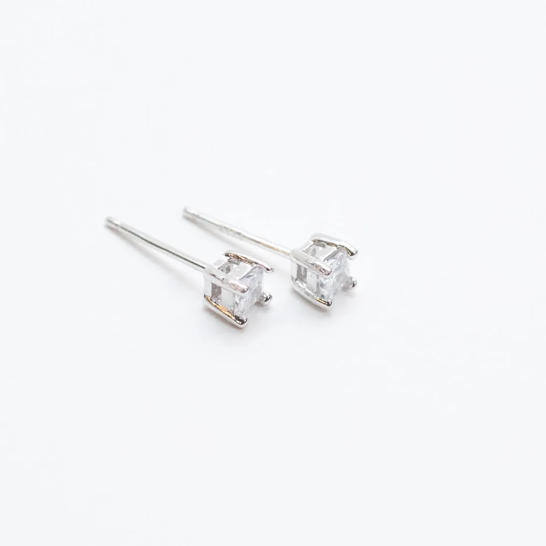 Silver Square Faceted Claw Set Crystal Studs