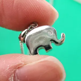 Simple Elephant Shaped Animal Charm Pendant Necklace in Silver