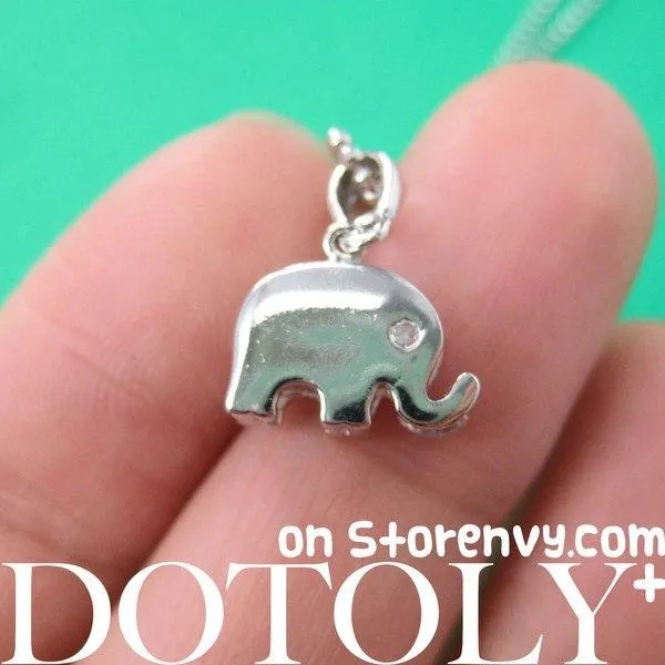 Simple Elephant Shaped Animal Charm Pendant Necklace in Silver