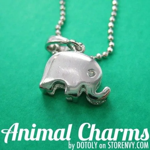 Simple Elephant Shaped Animal Charm Pendant Necklace in Silver