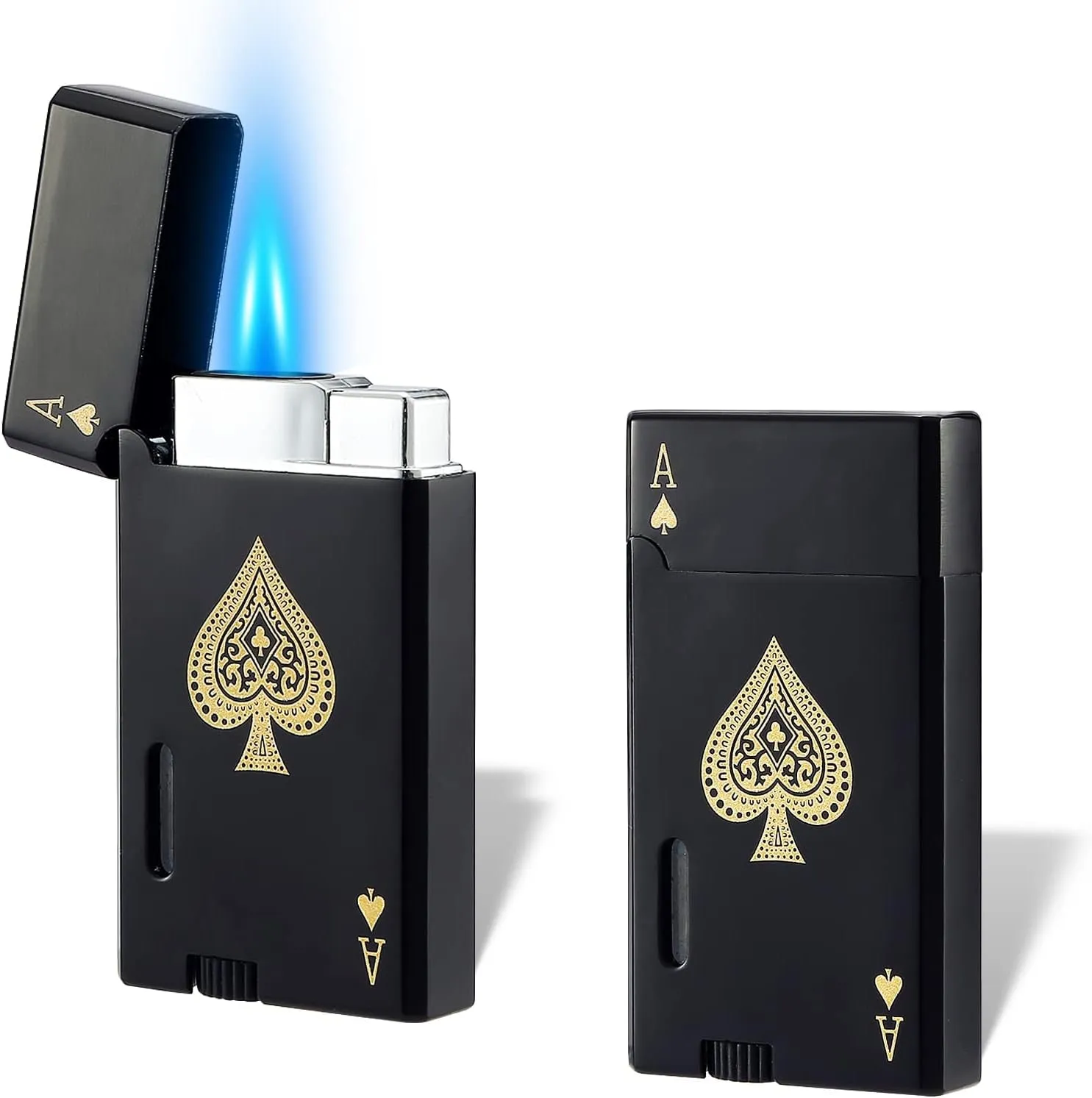 Spring Double Flame Torch Lighter Butane Refillable,Classic Pocket Ace Lighters 2 Pack