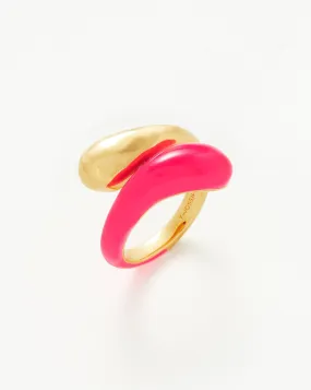 Squiggle Two Tone Enamel Crossover Ring | 18ct Gold Plated Vermeil/Hot Pink