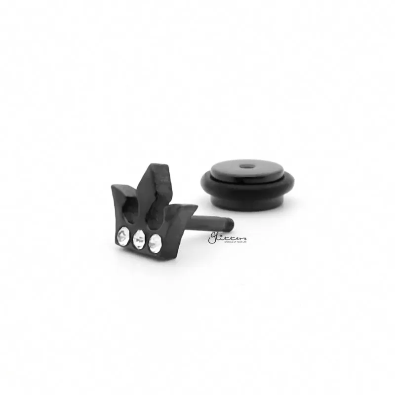 Stainless Steel Crown Fake Plug Earring - Black