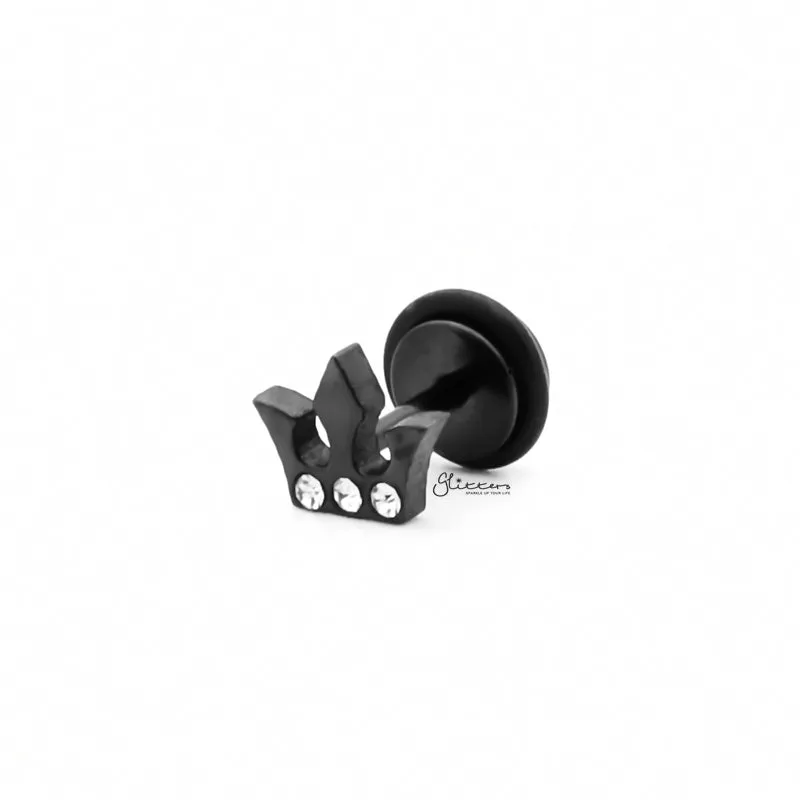 Stainless Steel Crown Fake Plug Earring - Black