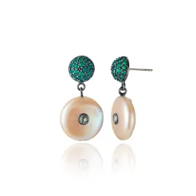 Sterling Silver Statement Earrings with Green Agate, Green Sapphires & Pink Pearl