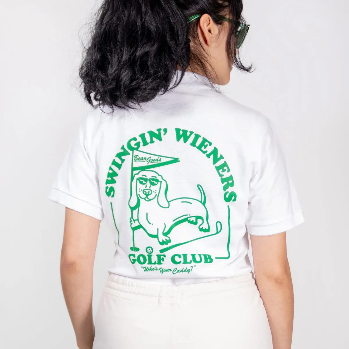 swingin' wieners golf club womens polo | white