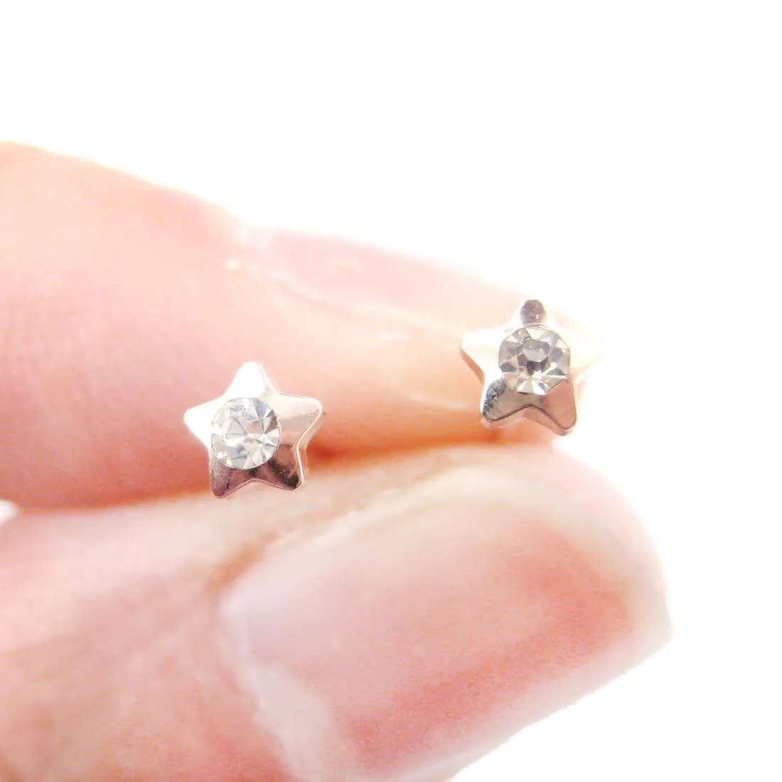 Tiny Star Shaped Stud Earrings in Rose Gold with Rhinestones | DOTOLY