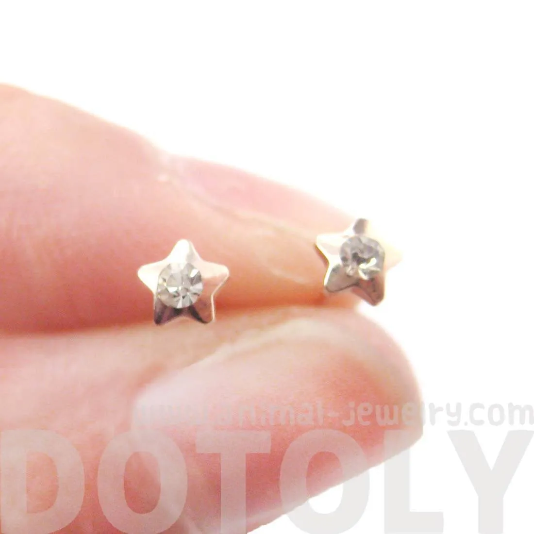 Tiny Star Shaped Stud Earrings in Rose Gold with Rhinestones | DOTOLY