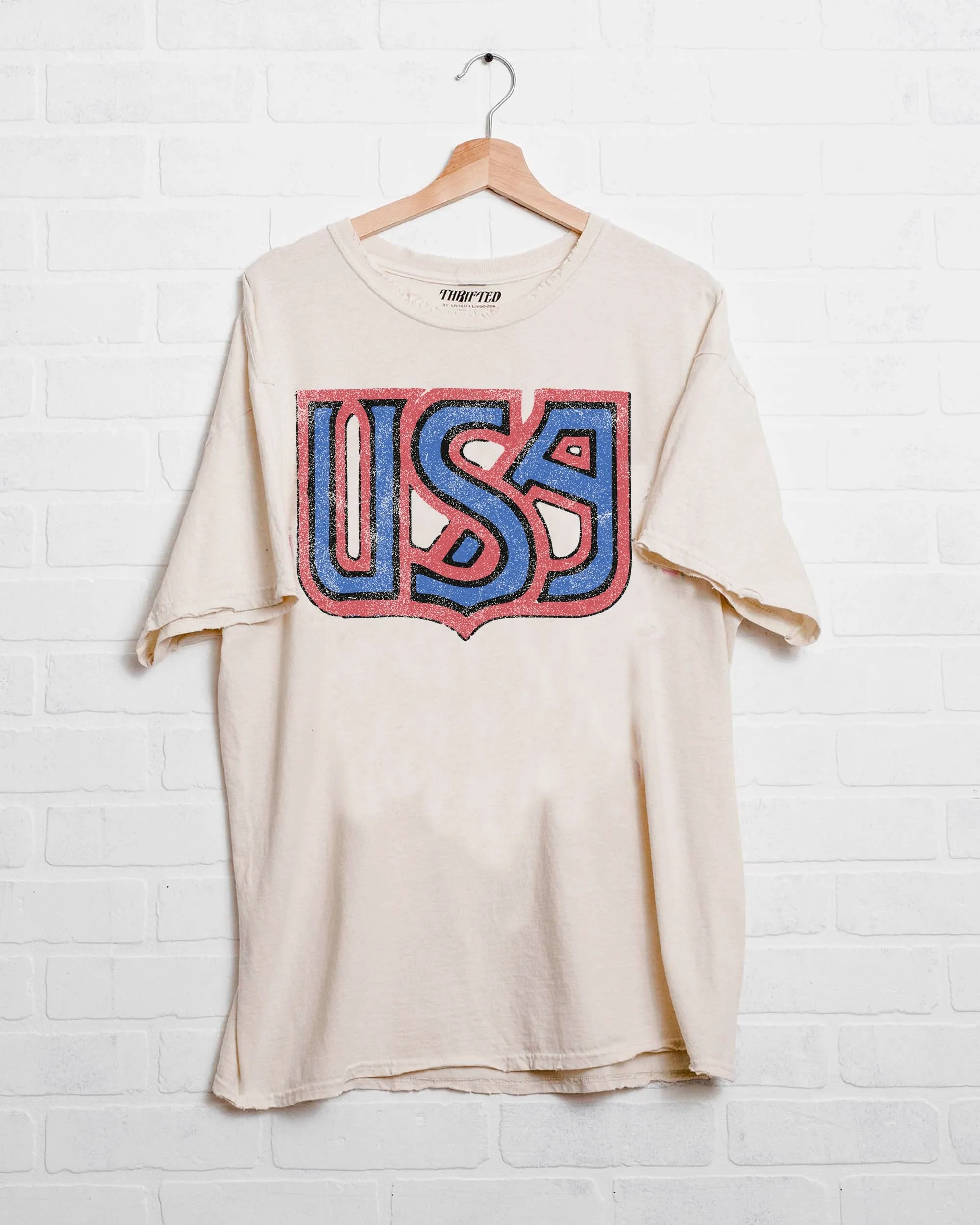 USA Monogram Off White Thrifted Tee