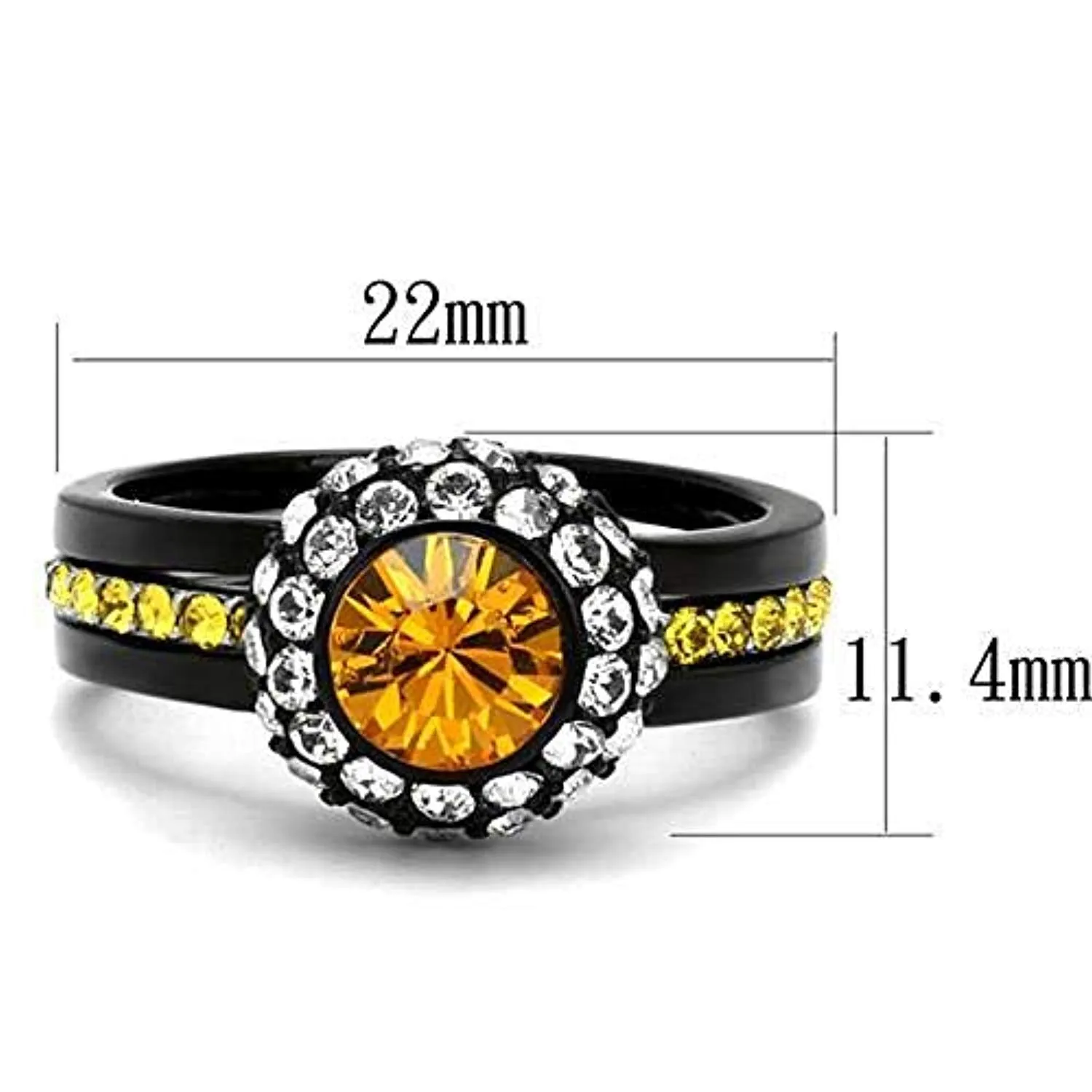 WildKlass Stainless Steel Ring Two-Tone IP Black Women Top Grade Crystal Topaz