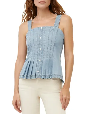 Womens Front Button Pintuck Peplum Top