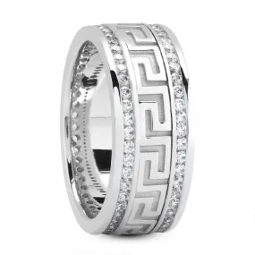 Wyattl Men's Diamond Wedding Ring Round Cut Greek Key in Platinum By Mike Nekta NYC, 9MM