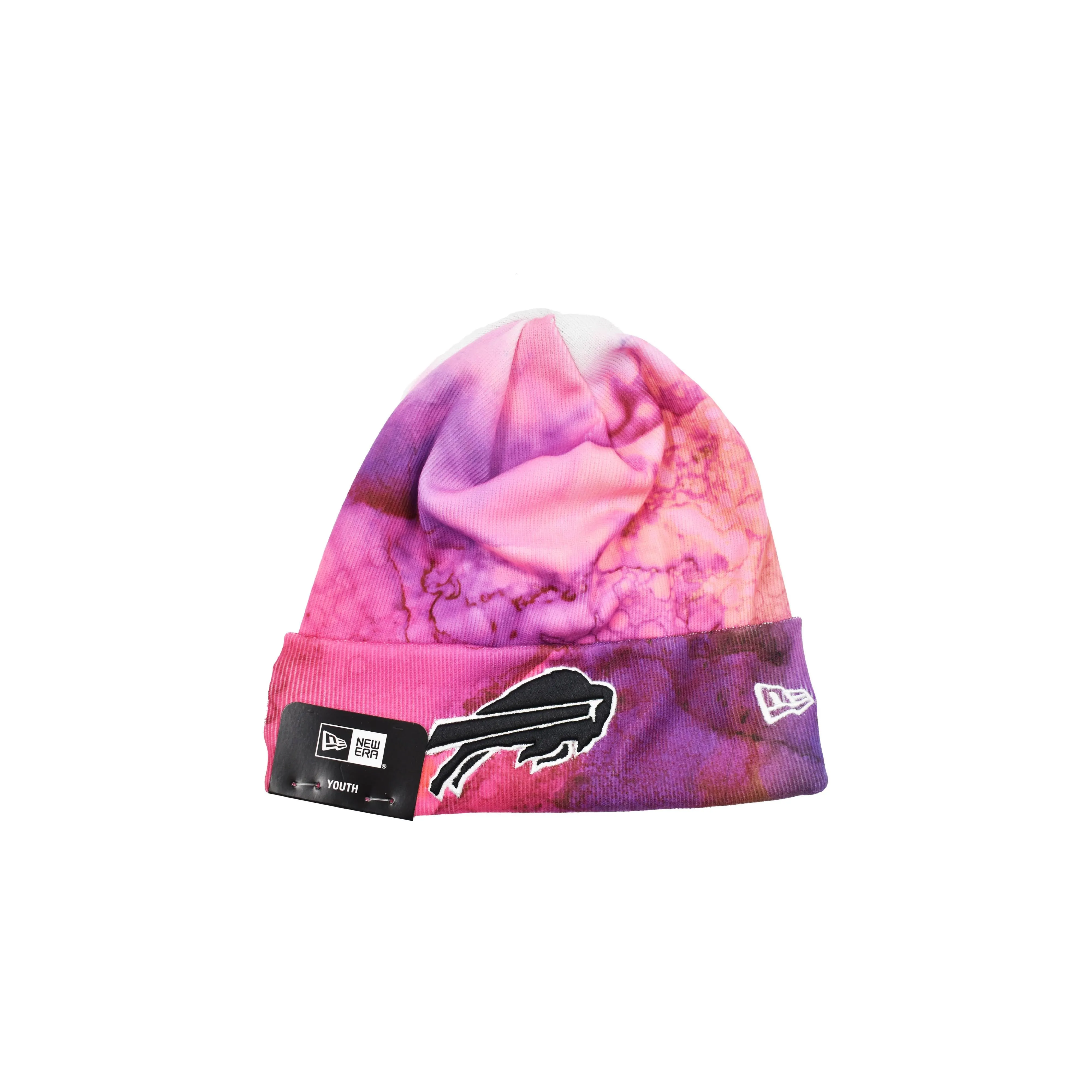 Youth New Era Buffalo Bills Pink and Blue Ink Tie Dye Crucial Catch Knit Hat